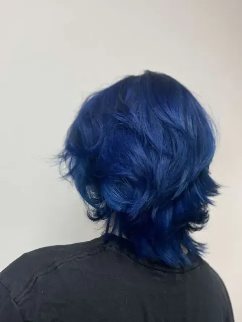 Short blue hair viewed from behind